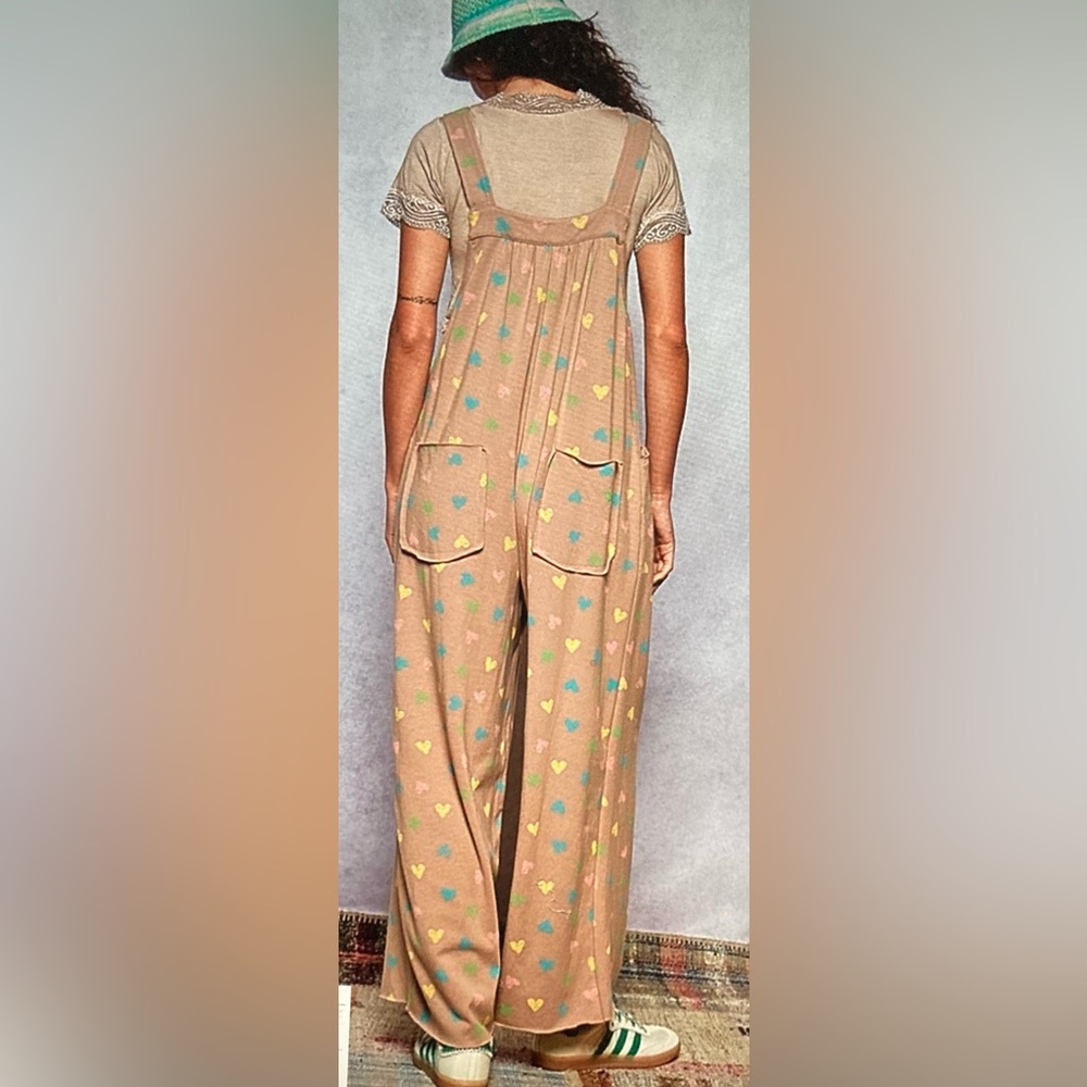 POL Beige Heart-Print Wide-Leg Jumpsuit - Picture 3 of 3